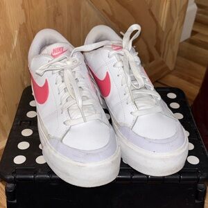 Nike White Sneakers with Pink Swoosh